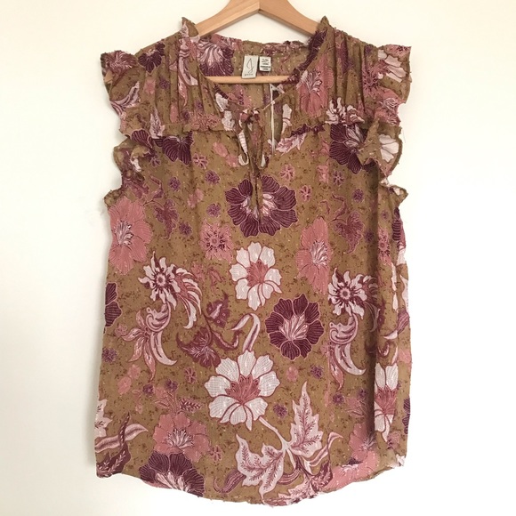 Joie Tops - Joie Green Ruffle Sleeve Floral Blouse